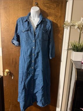 Women’s Blue Button-Front Denim Shirt Dress